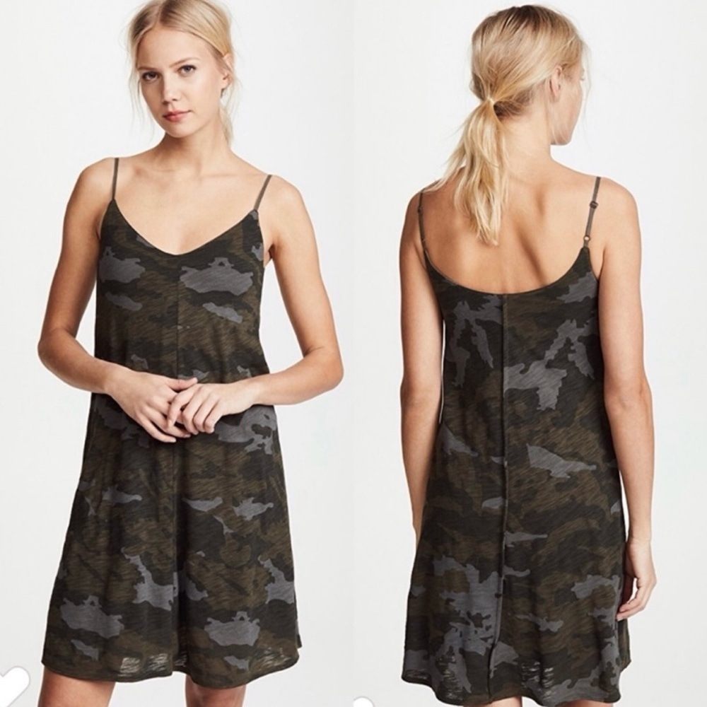 ATM Anthony Thomas Melillo V-Neck Slip Mini Dress in Military Camo Green, Small
